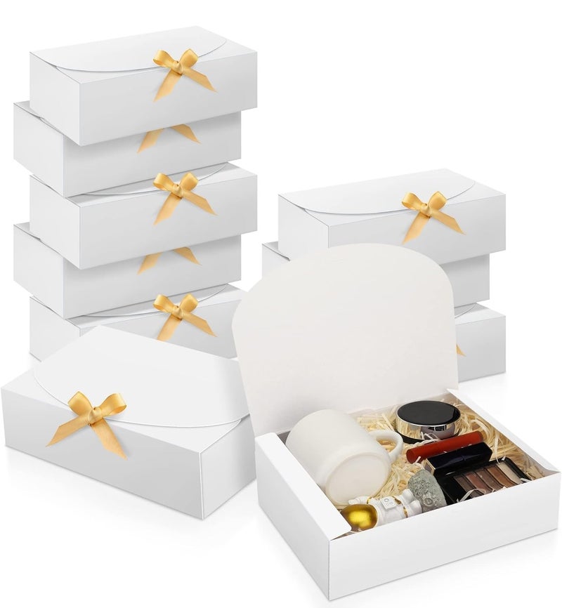 SWANGSA 11 Set Gift Boxes with Lids 106x8x3 White Kraft Paper Gift Box Bridesmaid Proposal Box with Ribbon and 60pcs Adhesive Dots for Wedding Packaging Present Birthday Cupcake Boxes